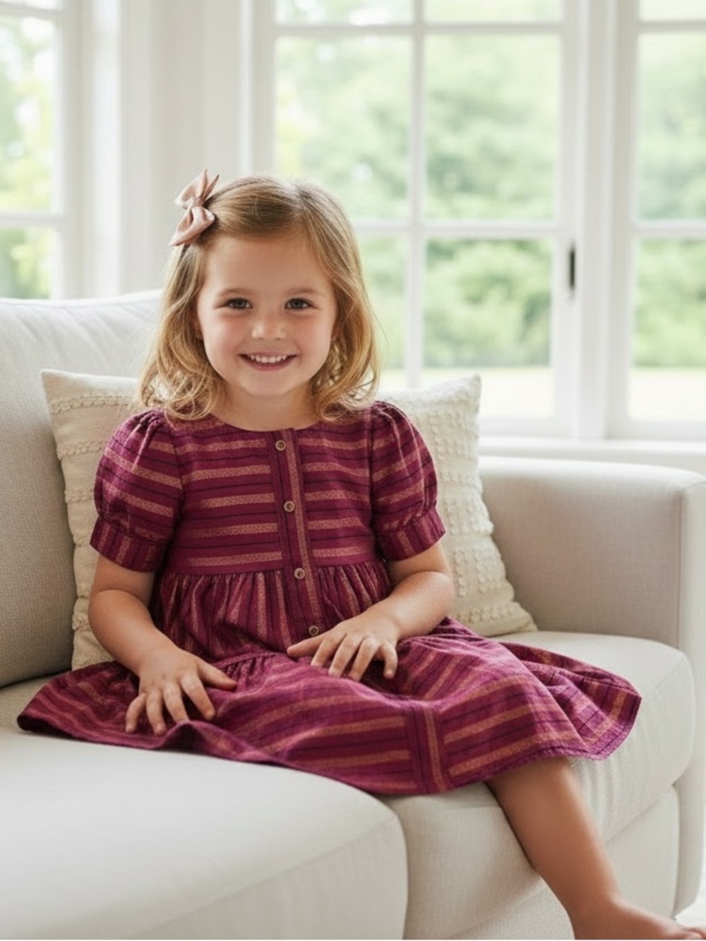 Nanette Lepore Girls' Burgundy Striped Button-Front Dress